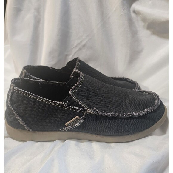 CROCS Santa Cruz Canvas Slip-On Loafer Boat Shoes Black Frayed 10128 Men's Sz 10 - Picture 3 of 13